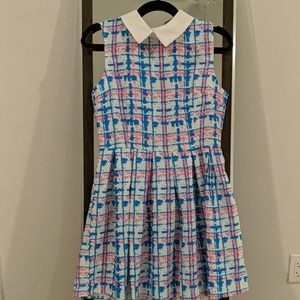 Pink & blue skater dress with collar
